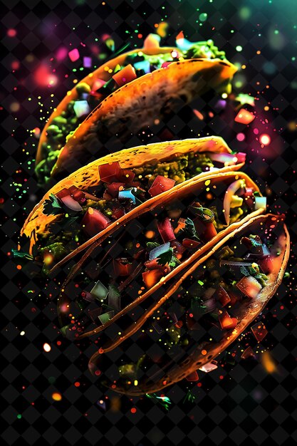 Luminous Illuminated Tacos With Guacamole Cascading and Mixi Neon Color Food Drink Y2K Collection