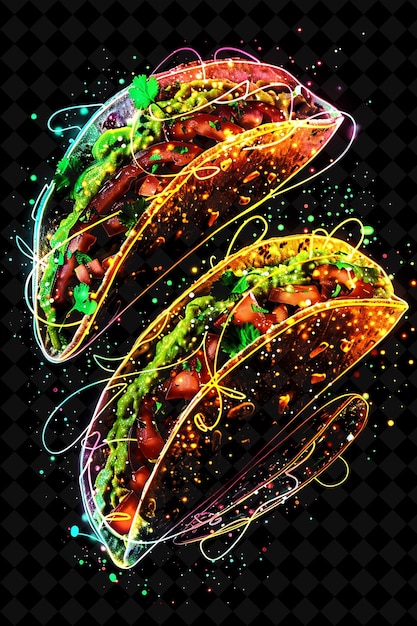 Luminous Illuminated Tacos With Guacamole Cascading and Mixi Neon Color Food Drink Y2K Collection