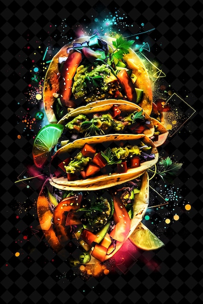 Luminous Illuminated Tacos With Guacamole Cascading and Mixi Neon Color Food Drink Y2K Collection