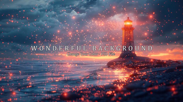 PSD luminous lighthouse on a mystical sea