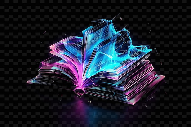 Luminous Neon Books Opening Glitched Book Texture Material D Y2K Texture Shape Background Decor Art