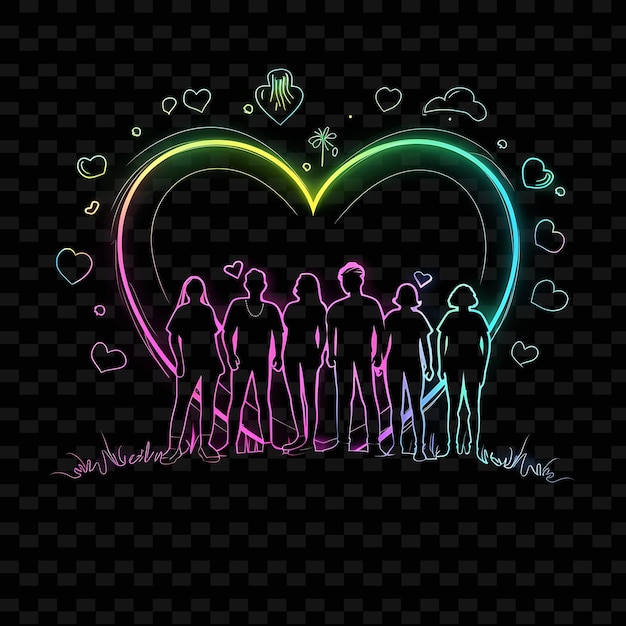 Luminous Neon Campaign Volunteer Team With a Neon Group Phot Neon Line Art Landscape Background