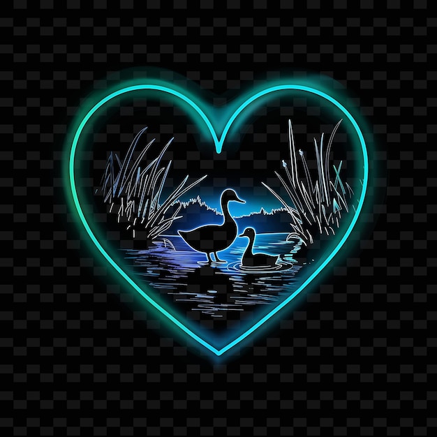 PSD luminous neon drumlins inside a silhouette heart landscape i illustration nature landscape designs