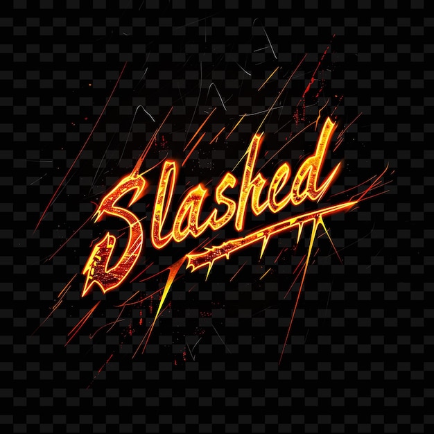 PSD luminous neon glow of slashed text with a vibrant neon tange png y2k inspired decorative