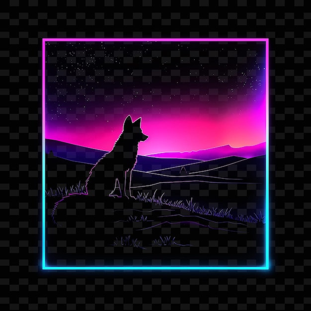 PSD luminous neon low arctic tundra within a silhouette square l illustration nature landscape designs