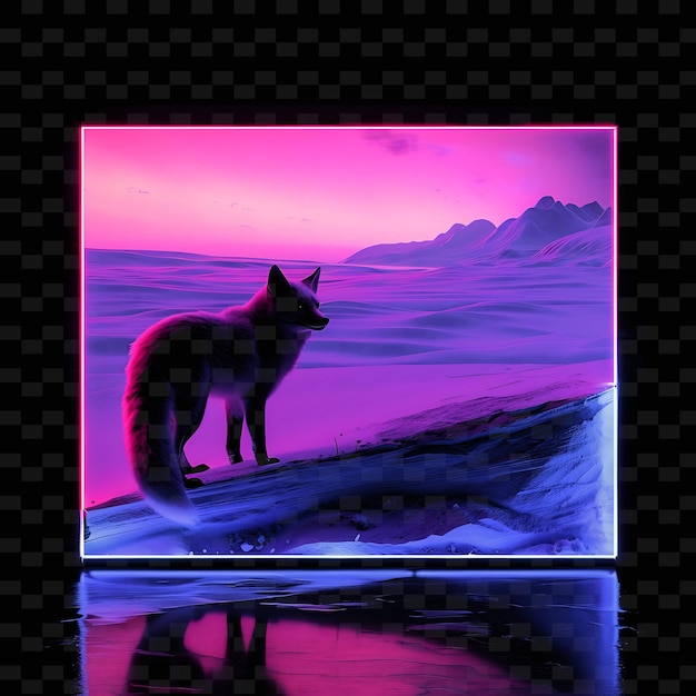 PSD luminous neon low arctic tundra within a silhouette square l illustration nature landscape designs