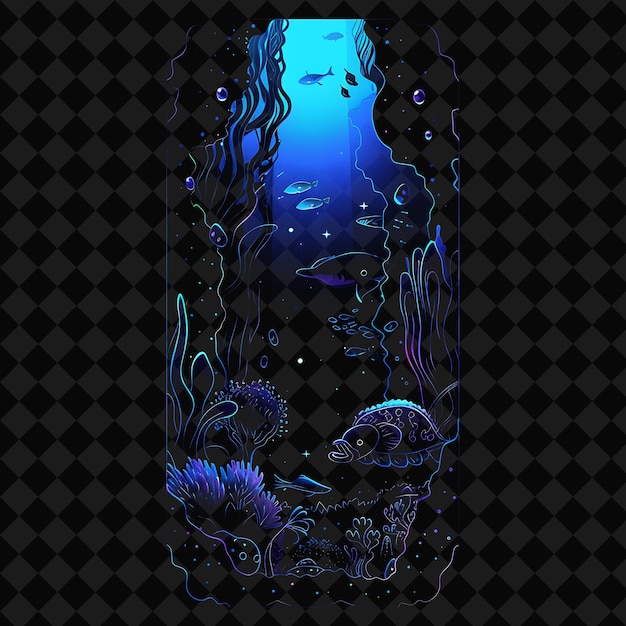 PSD luminous neon mariana trench in a vertical rectangle silhoue png y2k ocean of light collections