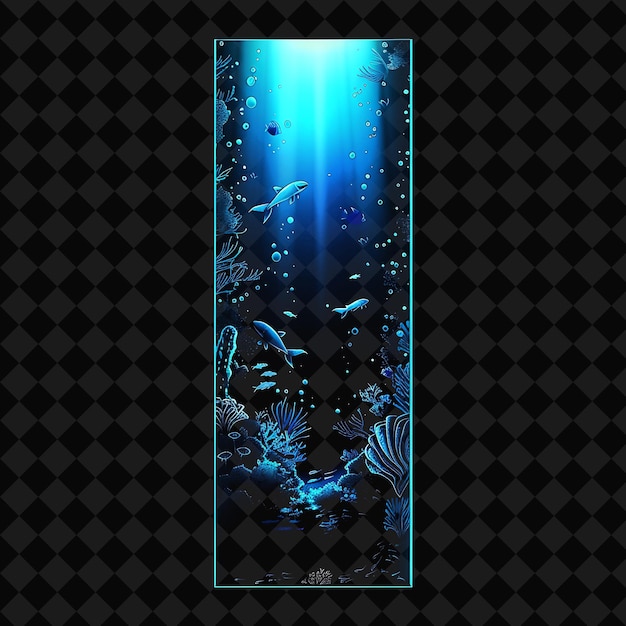 PSD luminous neon mariana trench in a vertical rectangle silhoue png y2k ocean of light collections