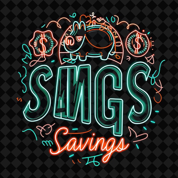 PSD luminous neon radiance of savings text with neon teal and or png y2k inspired neon decorative