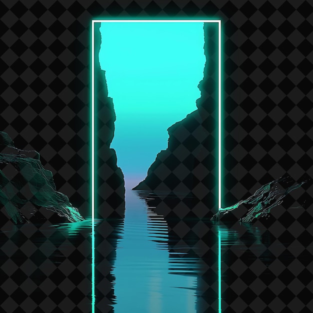 PSD luminous neon underwater passages in a vertical rectangle si png y2k ocean of light collections