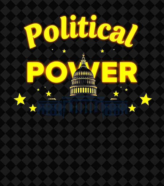 Luminous Political Power Text in Neon Sunshine Yellow and Deep Indigo Showcasing a Gleaming Capitol