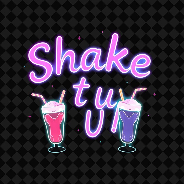 PSD luminous shake it up text radiates in bright pink and purple with png inspired neon food decor g