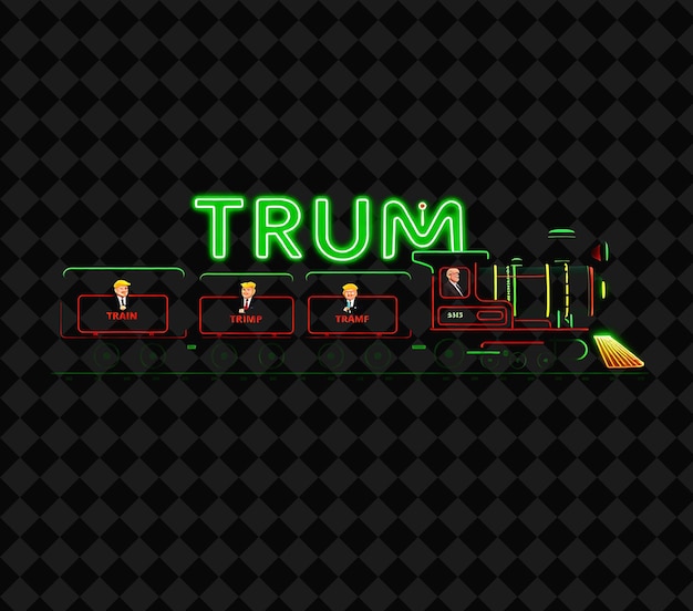 Luminous Trump Train Text Beams With Neon Green and Lime Green Featuring a Whimsical Train Chugging