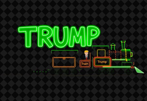 Luminous Trump Train Text Beams With Neon Green and Lime Green Featuring a Whimsical Train Chugging