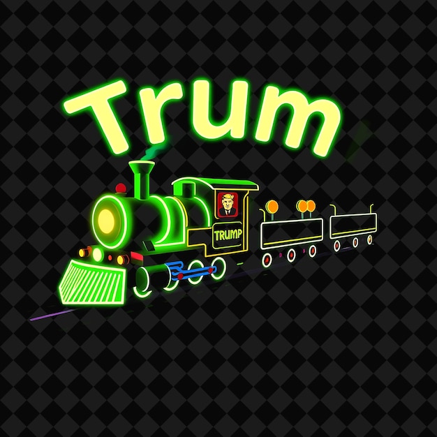 Luminous Trump Train Text Beams With Neon Green and Lime Green Featuring a Whimsical Train Chugging