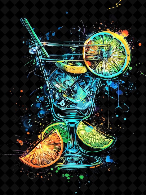 Luminous Turquoise Margarita With Layered Citrus Slices Turq Neon Color Food Drink Y2K Collection