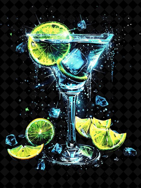 Luminous Turquoise Margarita With Layered Citrus Slices Turq Neon Color Food Drink Y2K Collection