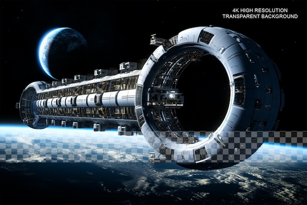 PSD lunar gateway a proposed space station that will orbit on transparent background