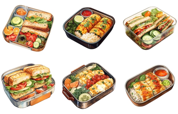 PSD lunch box png illustration set