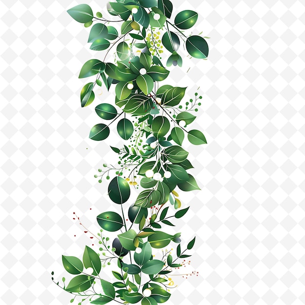 Lush Garland With Fresh Greenery and Fairy Lights on It Deco PNG Natural Inspired Flat Borderline