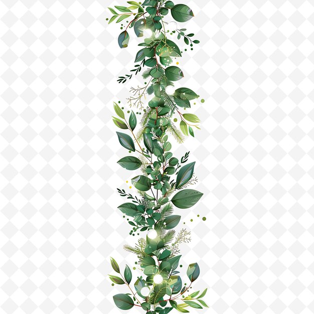 Lush Garland With Fresh Greenery and Fairy Lights on It Deco PNG Natural Inspired Flat Borderline