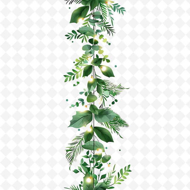 Lush Garland With Fresh Greenery and Fairy Lights on It Deco PNG Natural Inspired Flat Borderline