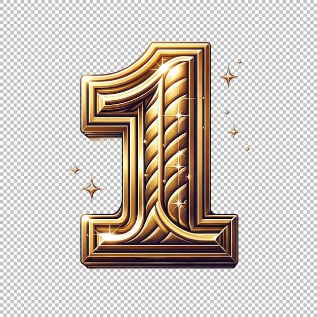 Lustrous golden number one isolated on transparent background