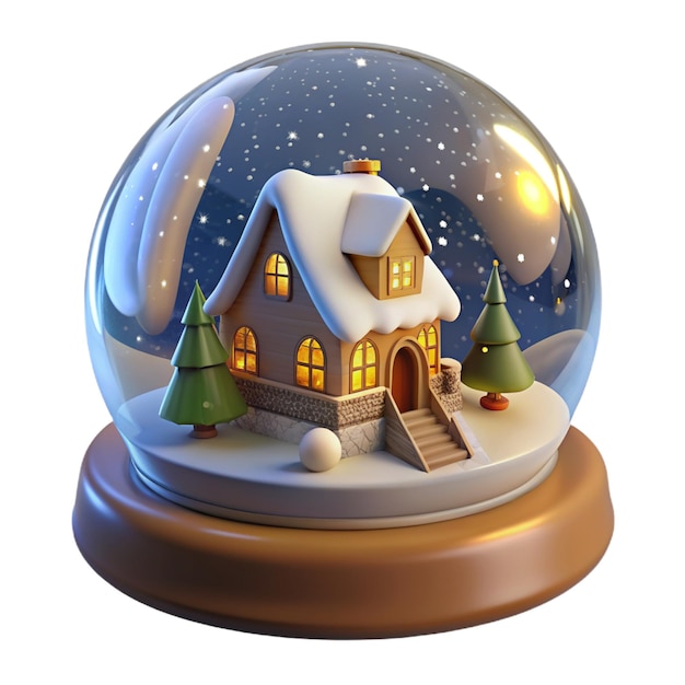 PSD luxurious 3d snow globe featuring a cute snowcovered house festive christmas scene in plastic