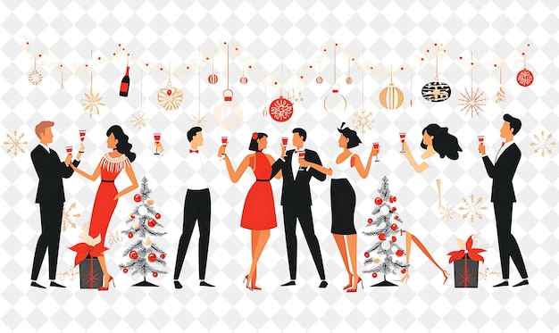 PSD luxurious christmas ball with guests dancing and toasting de illustration christmas art design