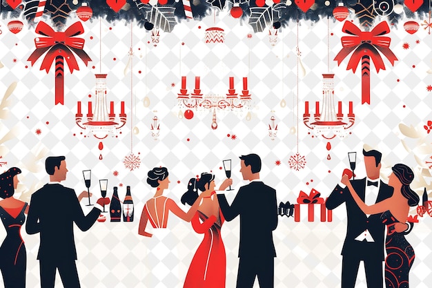 Luxurious Christmas Ball With Guests Dancing and Toasting De Illustration Christmas Art Design