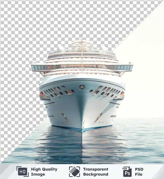 PSD luxurious cruise ship isolated on transparent background with calm blue waters