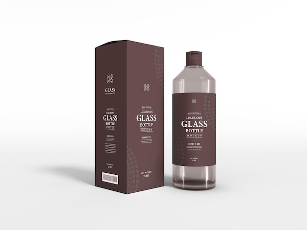 Luxurious Glass Bottle with Box  Mockup