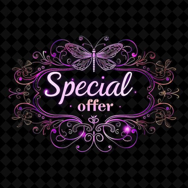 PSD luxurious neon shimmer of special offer text with neon ameth png y2k decorative sale post designs