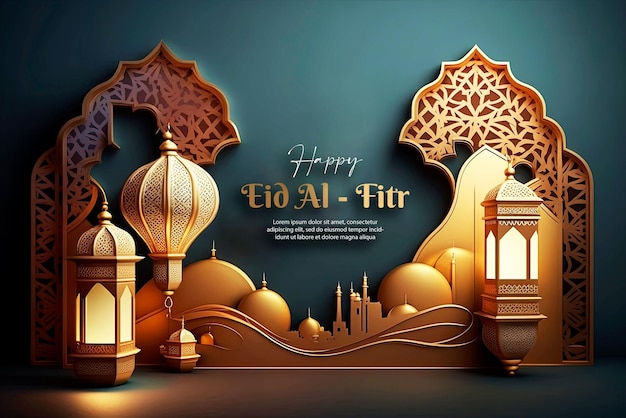 Luxurious podium in Islamic style happy Eid AlFitr