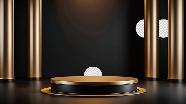 PSD luxurious round podium mockup for product display black and gold with transparent png object