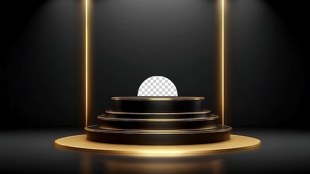 Luxurious Round Stage Black and Gold with Transparent PNG Background