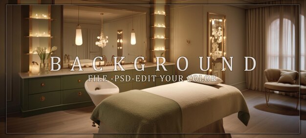 PSD luxurious spa treatment room with soft lighting