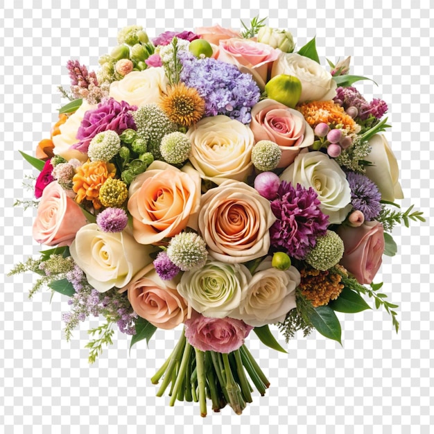 PSD luxurious wedding bouquet featuring a variety of beautiful blooms isolated on transparent background