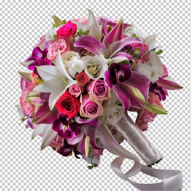 PSD luxurious wedding bouquet featuring a variety of beautiful blooms isolated