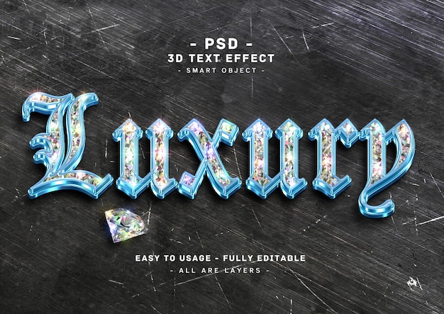 Luxury 3d blue diamond text effect