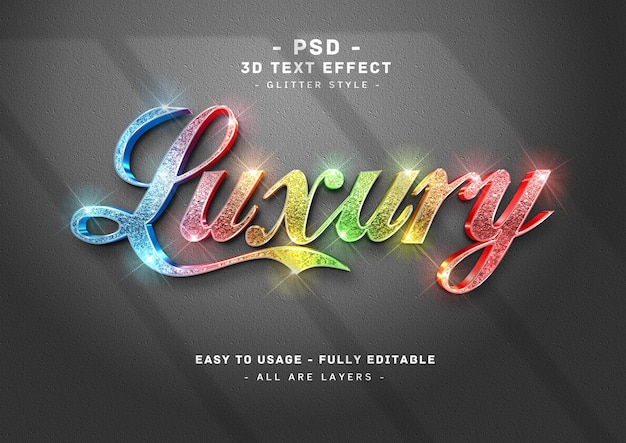 Luxury 3d glitter text effect colors style