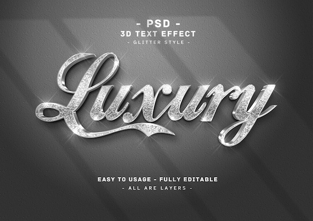 Luxury 3d glitter text effect silver style