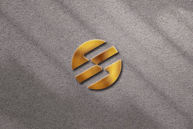 Luxury 3D Gold Logo Mockup on Grey Texture Background with Shadow