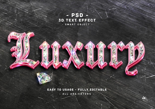 Luxury 3d pink diamond text effect