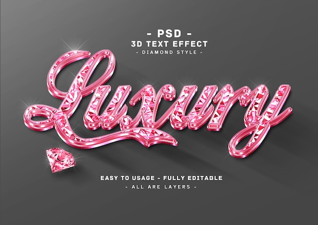 Luxury 3d pink diamond text effect