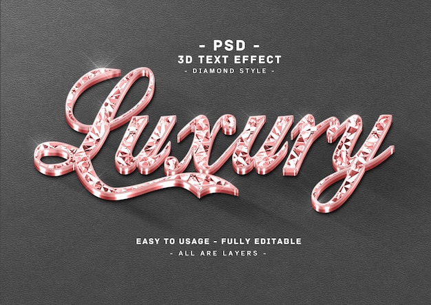 Luxury 3d rose diamond text effect or logo mockup