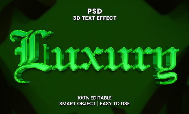 Luxury 3D Text Effect PSD A green background with the word luxury in the middle