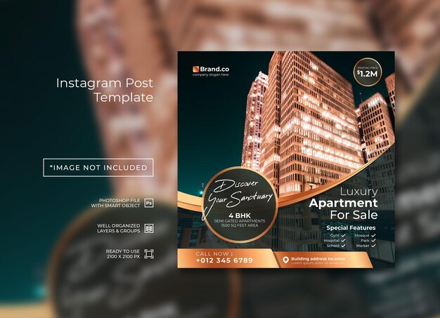 PSD luxury apartment real estate for sale instagram post