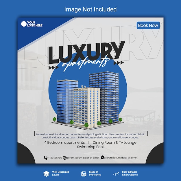 Luxury apartments social media post template for instagram