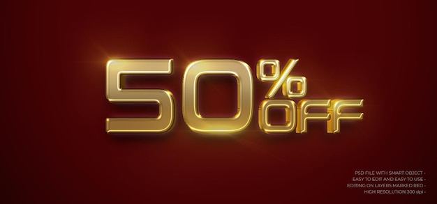 Luxury banner 50 percent offer label with editable 3d style text effect